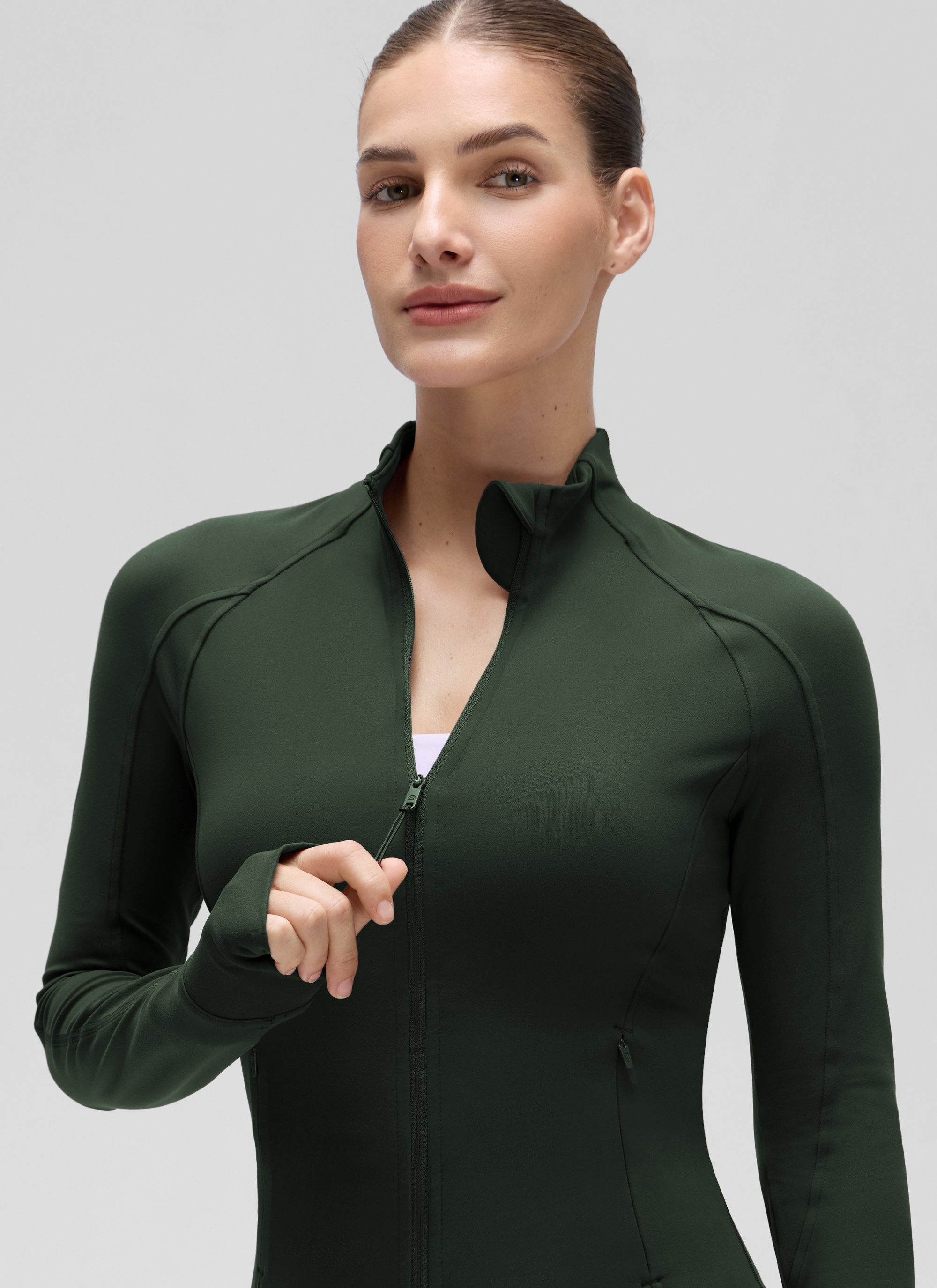 CRZ YOGA Pambabae Butterluxe Mga Panlabas na Damit na May Buong Zip na may Palamuti na Legend Green
