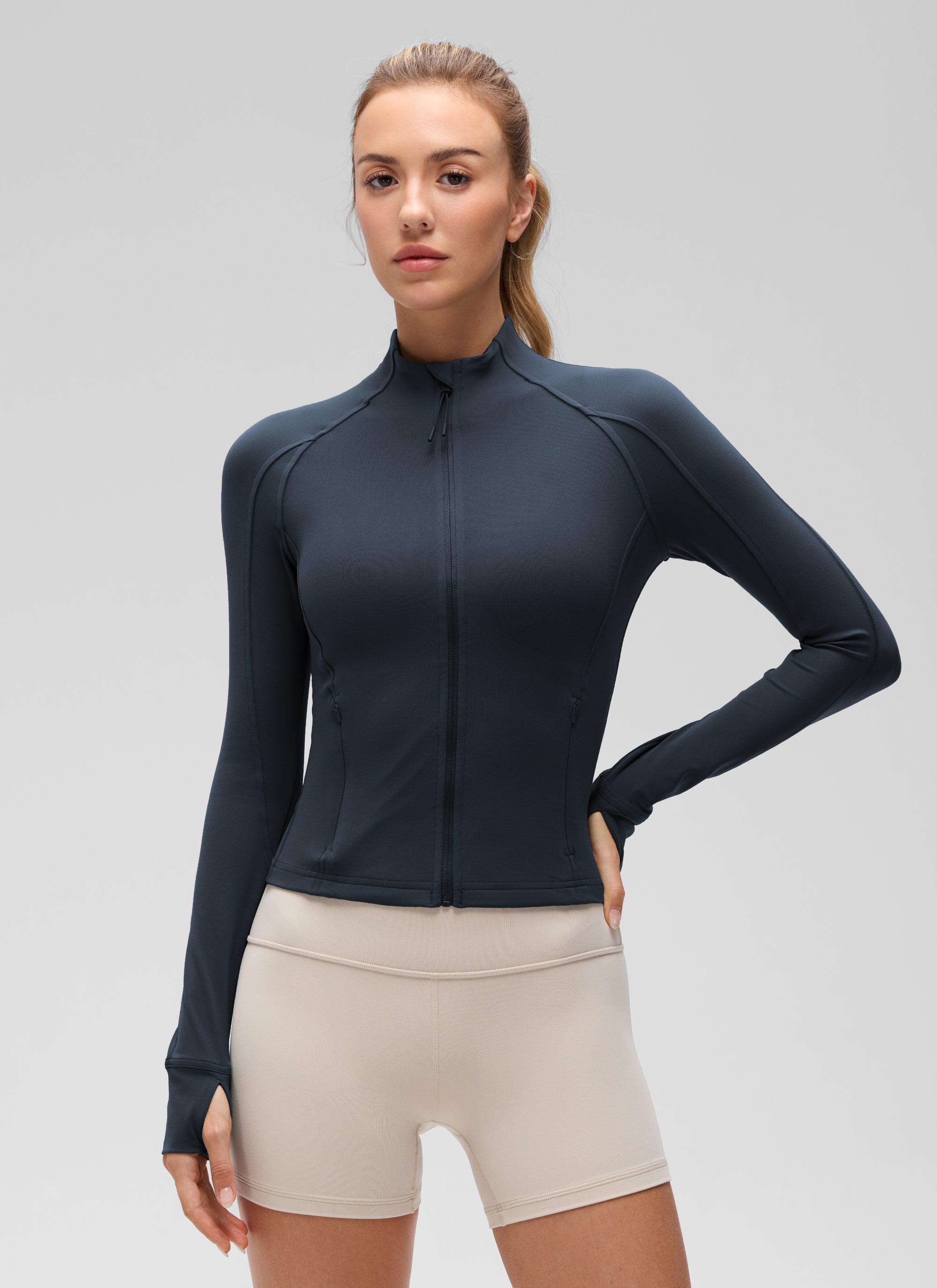 CRZ YOGA Pambabae Butterluxe Mga Panlabas na Damit na May Buong Zip at True Navy