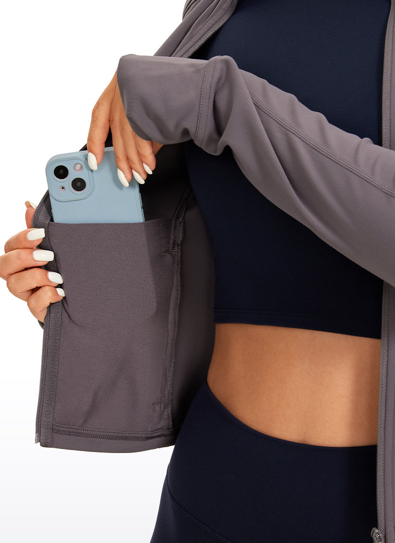 CRZ YOGA Pambabae Butterluxe Mga Panlabas na Damit na May Buong Zip na may Crop Pocket na may Tornado