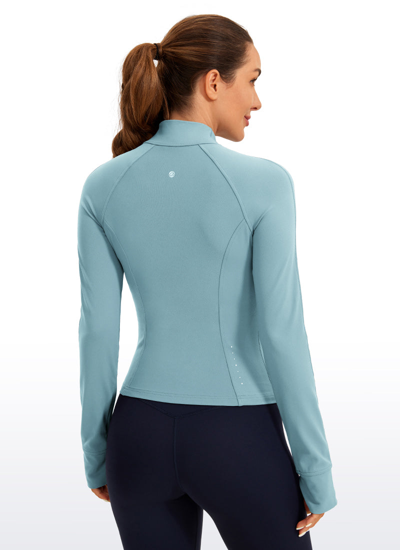 CRZ YOGA Pambabae Butterluxe Mga Panlabas na Damit na May Buong Zip na May Crop Pocket, Purong Asul