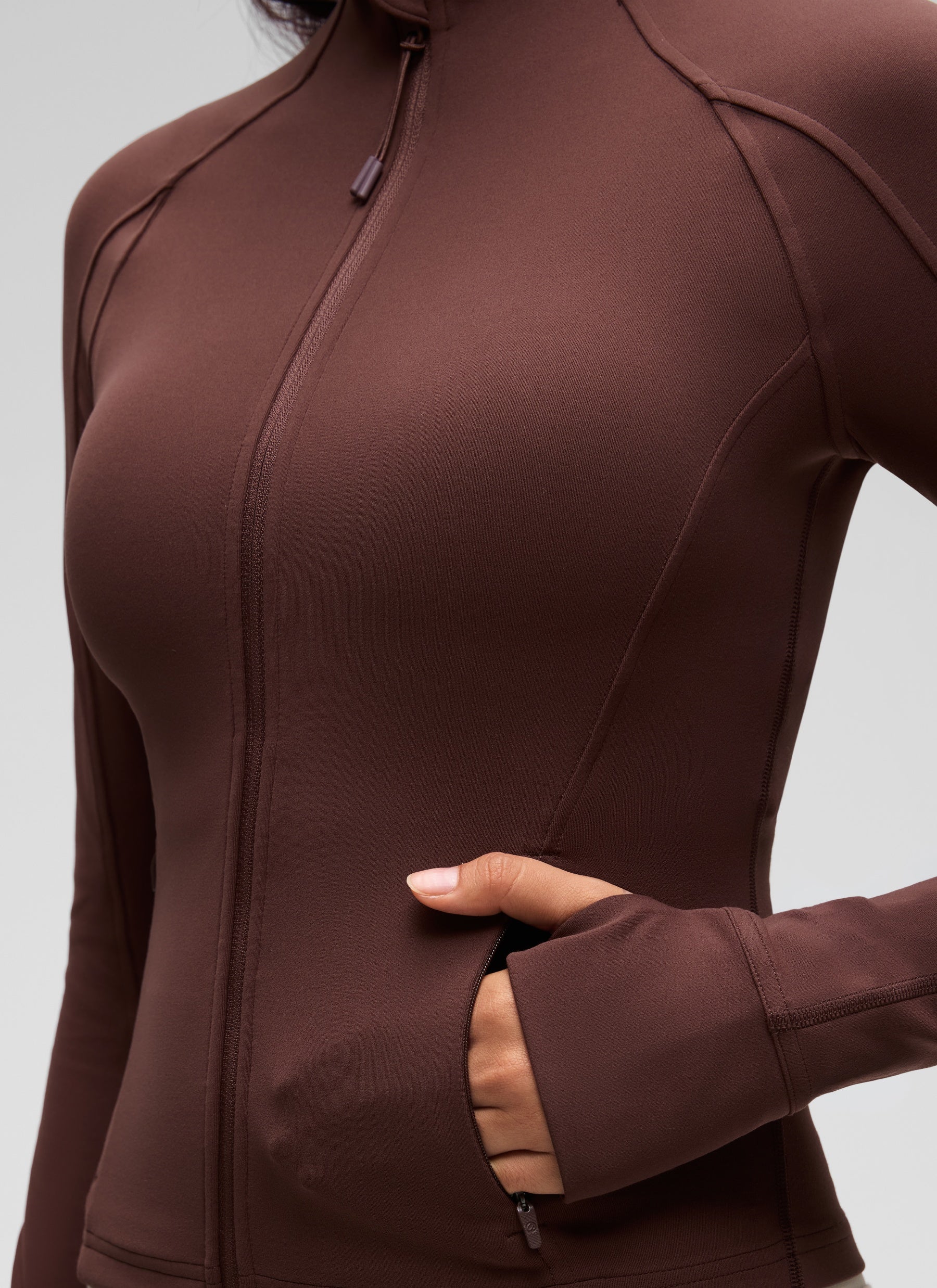 CRZ YOGA Pambabae Butterluxe Mga Panlabas na Damit na May Buong Zip na Kulay Taupe