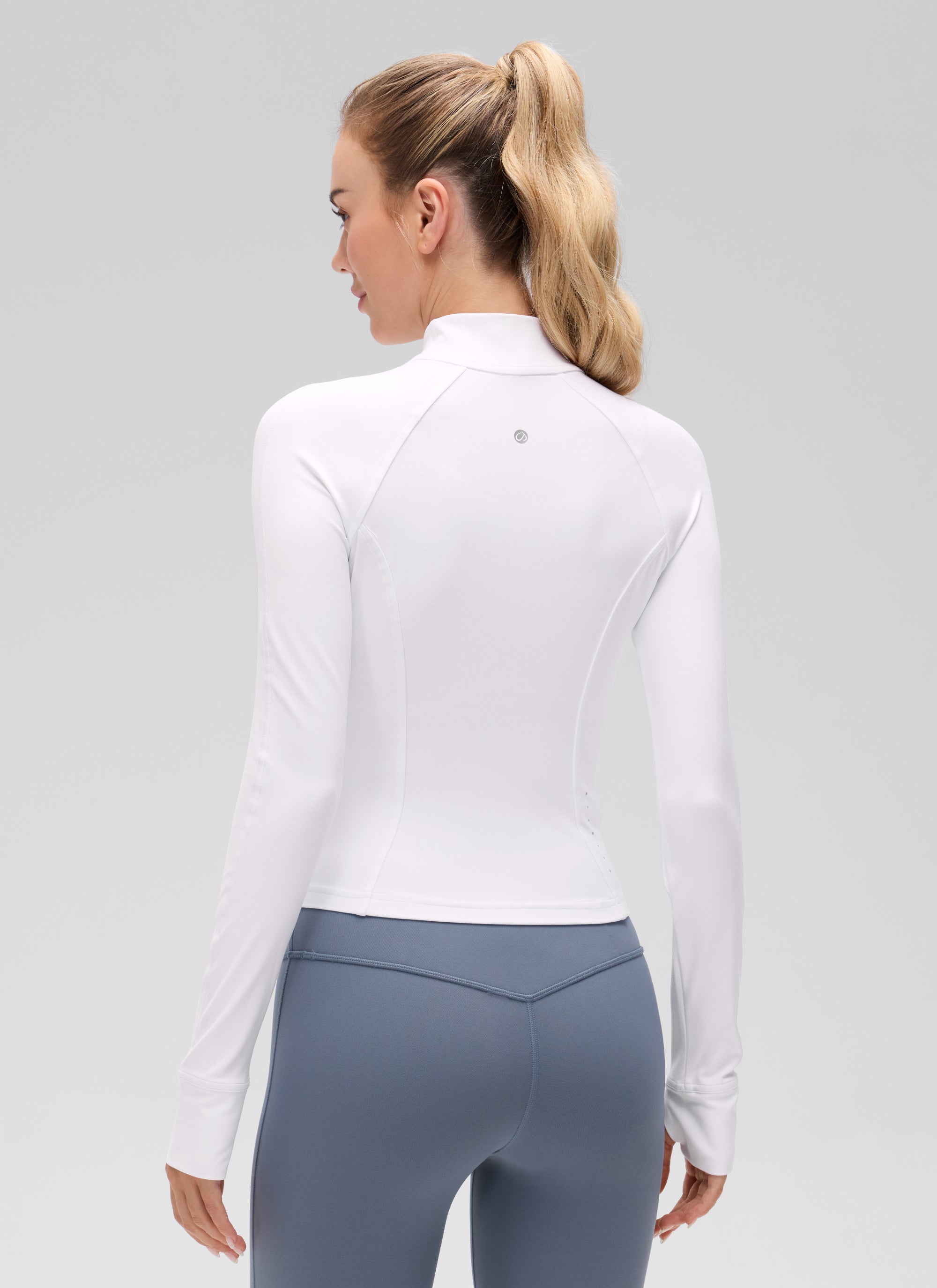 CRZ YOGA Pambabae Butterluxe Puting Cropped Pocket Outerwear na may Full Zip Jacket