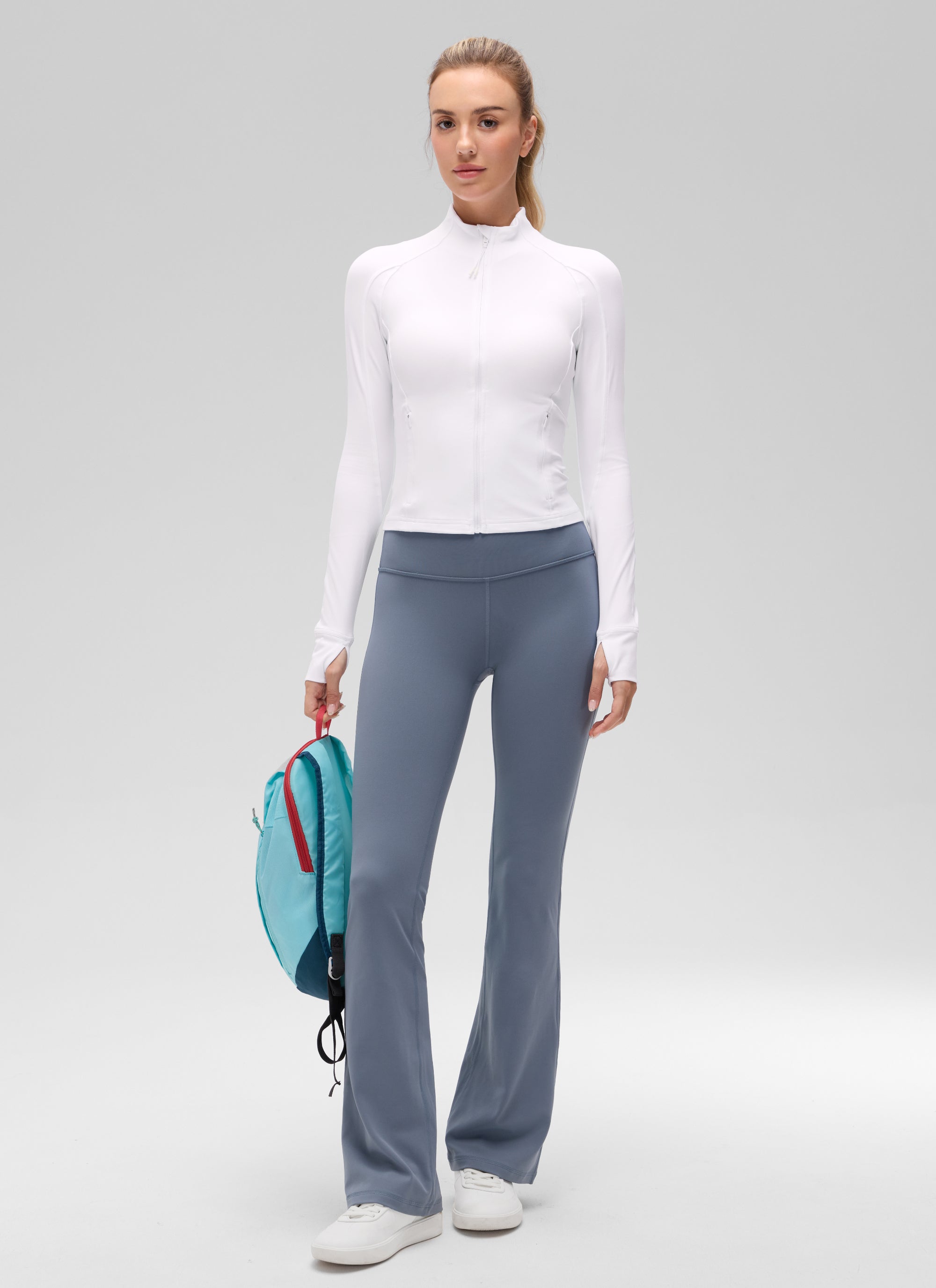 CRZ YOGA Pambabae Butterluxe Puting Cropped Pocket Outerwear na may Full Zip Jacket