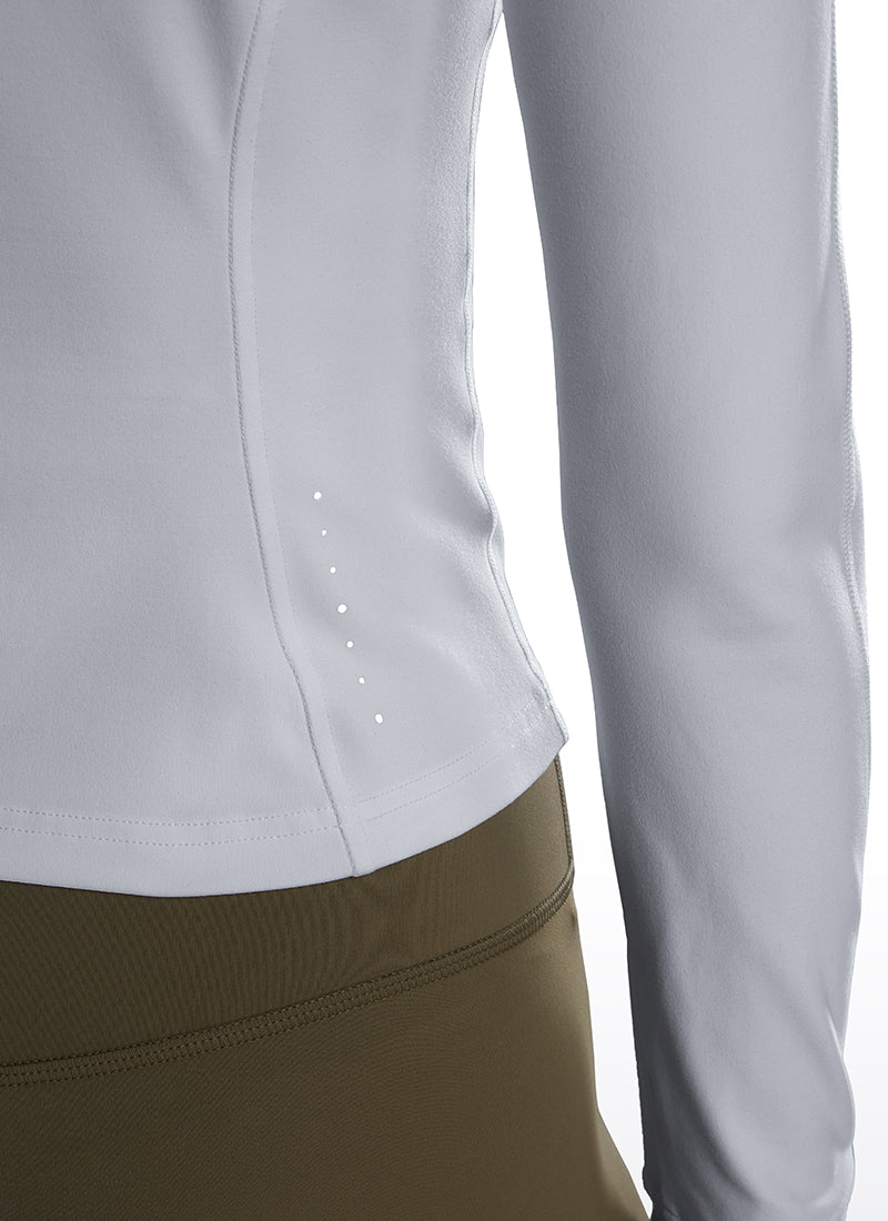 CRZ YOGA Pambabae Butterluxe Puting Cropped Pocket Outerwear na may Full Zip Jacket