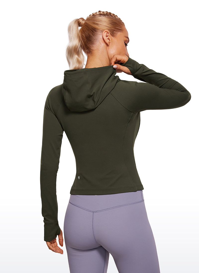 CRZ YOGA Women's Butterluxe Outerwear Full Zip Hoodies Jackets Olive Green